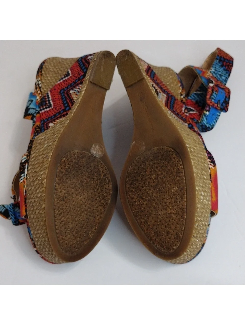 BCBGeneration Women's Colorful Geometric Patterned Wedge Sandals, Size 7.5